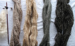 samples of handspun yarn, not only sheep wool